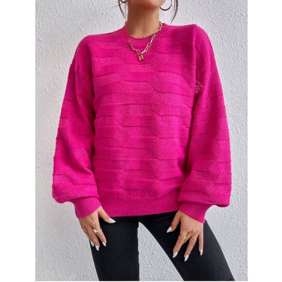 Pink Drop Shoulder Textured Knit Sweater - Picture 5 of 7
